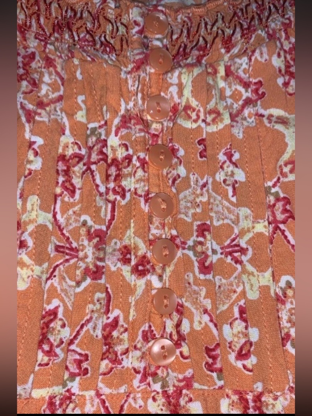 Faded Glory Peasant Blouse Top Womens Orange Pink Floral Smocked Boho XL - Picture 6 of 8